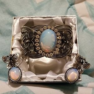 Silver Butterfly Cuff Bracelet and Earrings